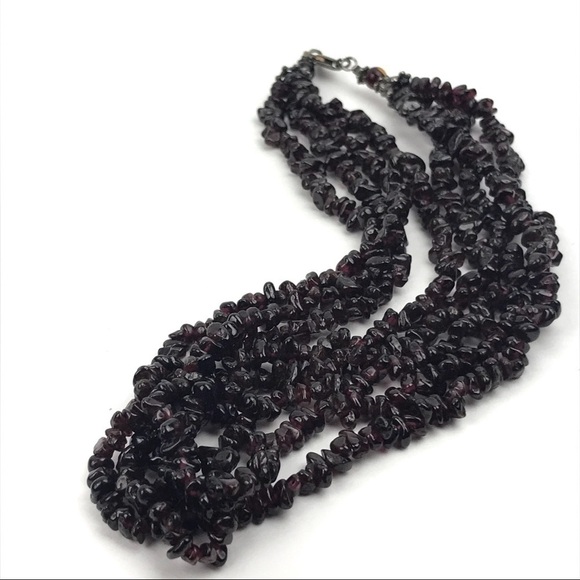 Sterling Silver 4 Strand Garnet Chip Necklace - Picture 2 of 8